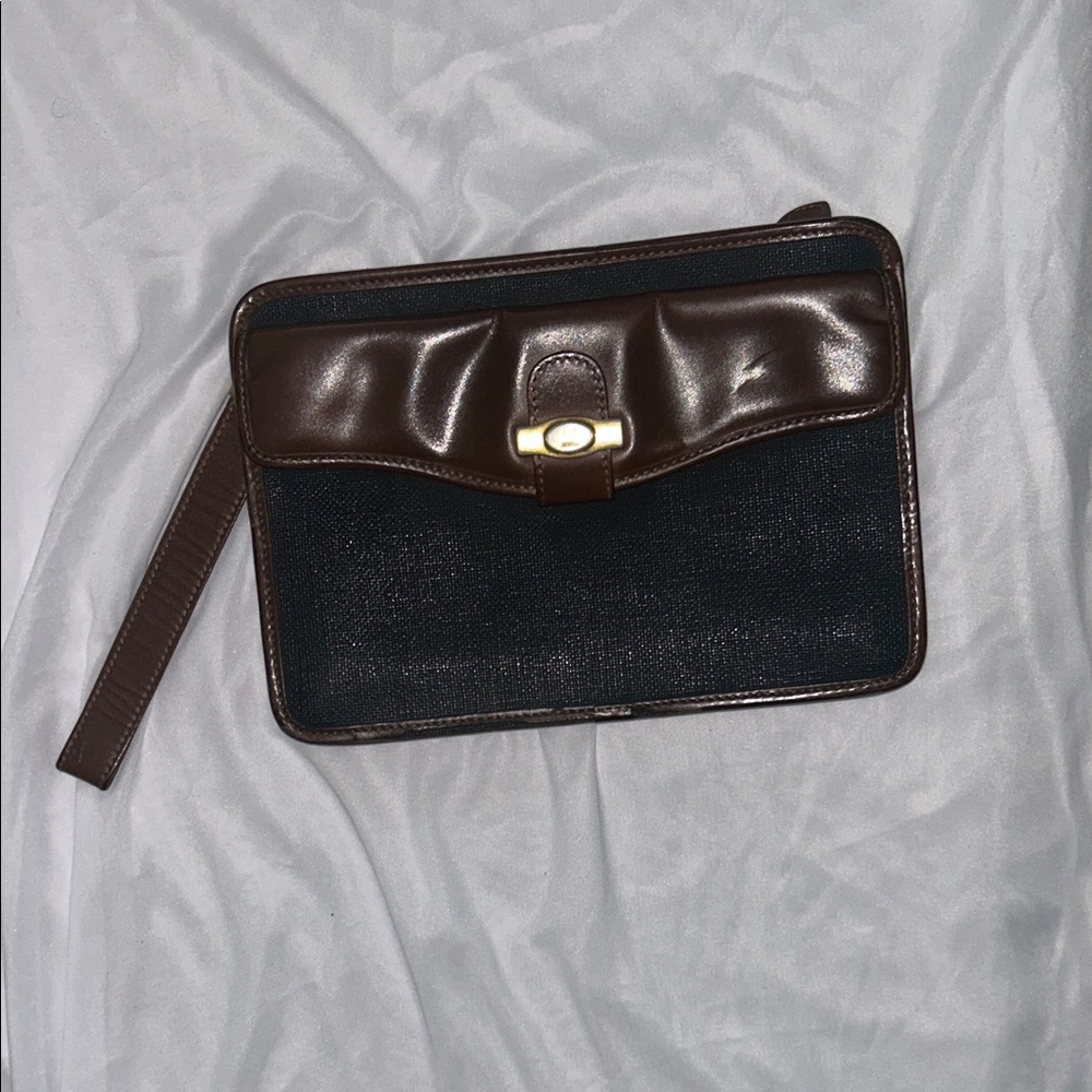 VINTAGE Dunhill Navy Canvas & Leather Clutch Bag - Made in Italy